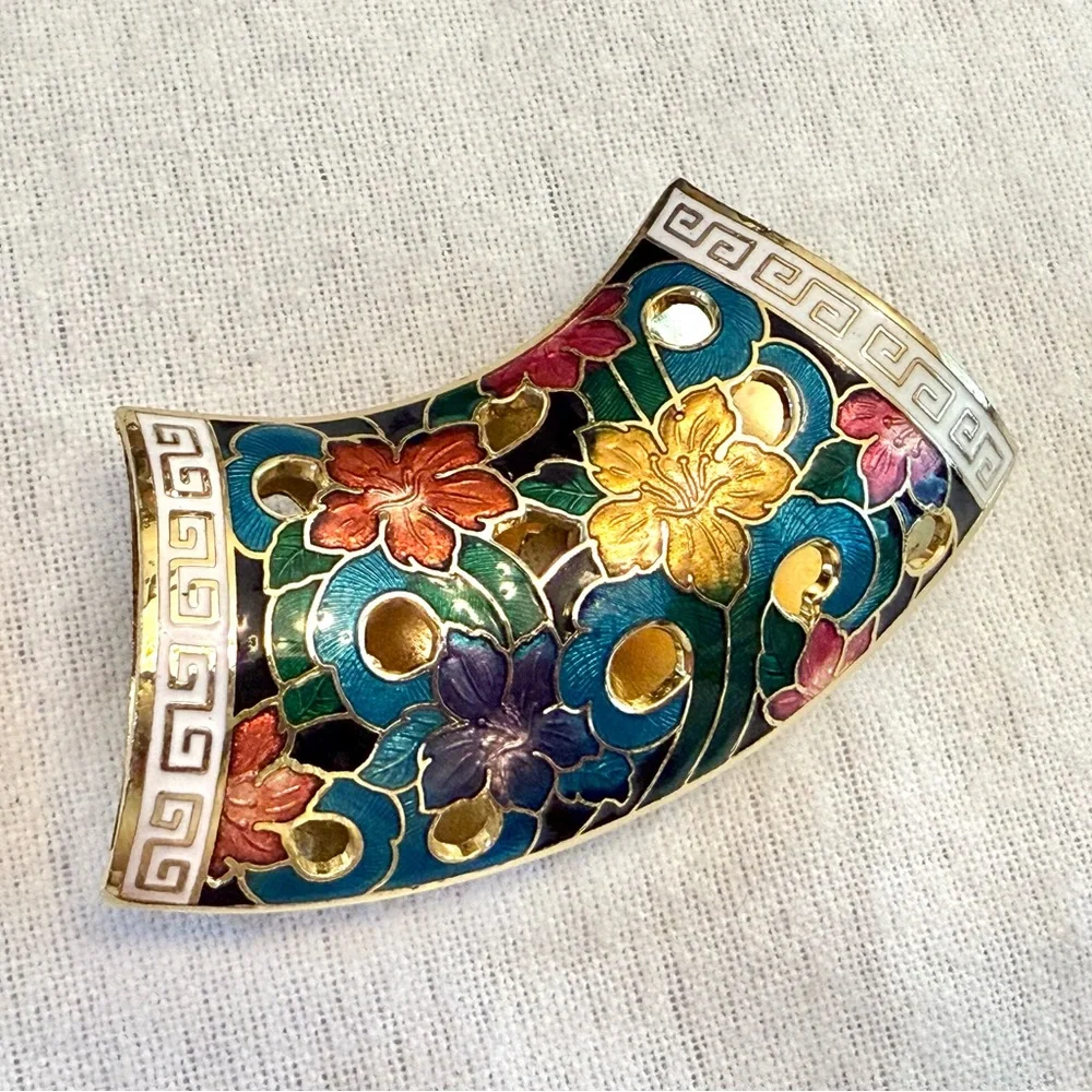 Multicolor Floral Cloisonné Collar Scarf Slide